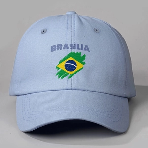 Light blue cotton baseball cap with Brasilia text and Brazil flag print design