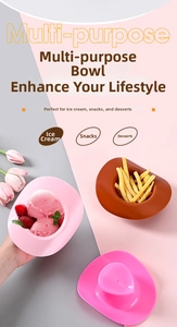 Close-up of pink and brown cowboy hat shaped mini snack bowls for ice cream and desserts