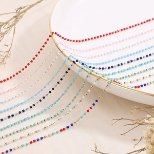 Stainless Steel Colorful Square Beaded Chain Necklace Minimalist Bohemian Commuter Style Jewelry For Women Elegant Handmade Accessory