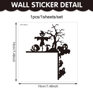 Halloween wall sticker featuring scarecrow and ghost silhouettes 19cm PVC decal