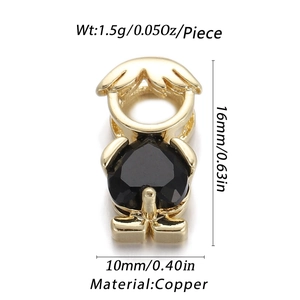 Golden copper child pendant with black heart zircon for DIY bracelets and necklaces