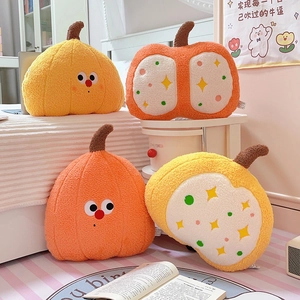 Plush Pumpkin Shaped Throw Pillow Cute Cartoon Face Soft Teddy Fleece Cushion For Halloween Home Decor Sofa