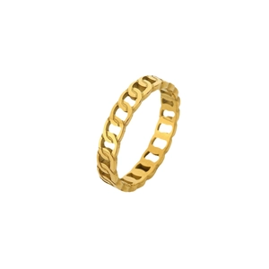 Polished gold cuban link ring made of stainless steel with a minimalist geometric design
