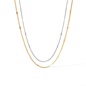 Minimalist gold and silver stainless steel layered necklace chains with geometric link design
