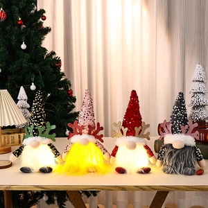 Elfe De Noël Peluche Lumineuse Cornes De Renne Chapeau À Paillettes Ornement De Bureau Décoration De Fête Style Rudolph