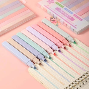 12-color soft-toned highlighter set with square barrels displayed on a grid notebook
