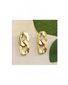 Detailed view of 18K gold plated titanium steel chunky chain earrings on stone tray