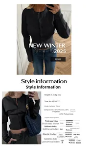 Détail du cardigan noir en maille avec spécifications du tissu et mélange 50% viscose
