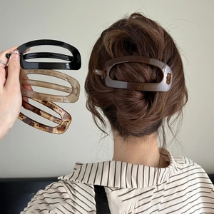 Pince À Cheveux Ovale Évidée Minimaliste En Résine Acrylique Barrette Géométrique Rétro Française Pour Femmes
