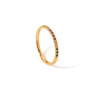 18k gold plated stainless steel ring with colorful zircon stones in a slim design