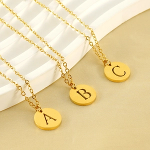 Minimalist Initial Letter Pendant Necklace 18K Gold Plated Stainless Steel Alphabet Jewelry Gift For Women