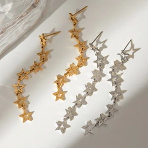 Stainless Steel Star Dangle Earrings Hollow Pentagram Tassel Drop Fashion Jewelry For Women Waterproof Hypoallergenic