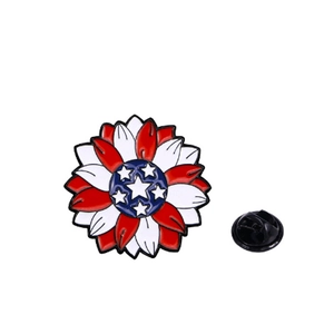 Creative sunflower shaped American flag enamel brooch pin for clothing and bags