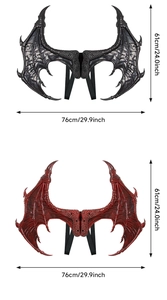 Detailed dimensions of black and red dragon wing props with elastic straps for cosplay costume