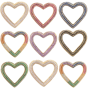 Detailed grid of micro-pave heart clasps in diverse colors for DIY jewelry making