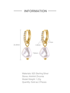 Detailed size specifications of S925 sterling silver baroque pearl earrings with AAAAA zircon