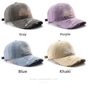 Casquettes de baseball rétro en coton lavé avec broderies et détails usés