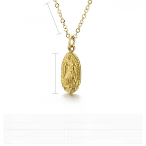 Détails du pendentif Vierge Marie en or avec dimensions et poids du collier en inox