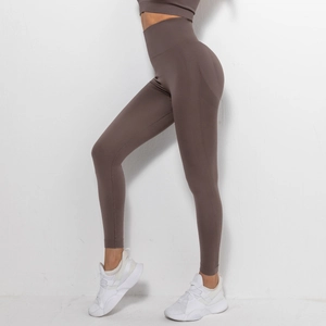 Close-up of seamless knitted yoga pants featuring ribbed side texture and lift design