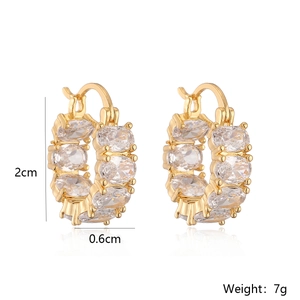 18K gold plated hoop earrings with oval zircons, 2cm diameter, 0.6cm width, 7g weight