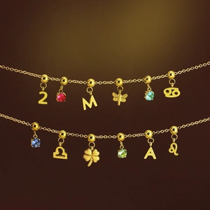 18K gold plated stainless steel zodiac and charm bracelets with multiple mini pendants