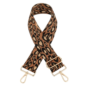 Adjustable leopard print wide shoulder strap with gold metal hooks for crossbody bags