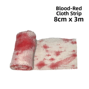 Detail of 8cmx3m Halloween bloody gauze strip with realistic red blood splatters