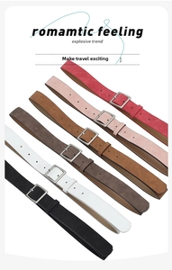 Close-up of suede PU leather belts in six colors with silver square metal buckles