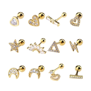 Set of 12 gold heart and star geometric stud earrings with sparkling cubic zirconia