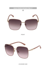 Detailansicht der quadratischen Metallsonnenbrille in Gold mit braun-rosa Verlauf C7