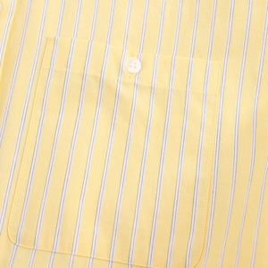 Striped yellow and white A-line mini dress with chest pocket and button detail