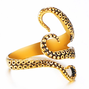 Detailed view of golden octopus tentacle ring with intricate suction cup textures
