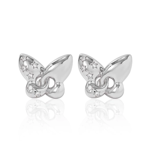 Boucles d'oreilles papillon en argent poli avec zircons étincelants en étoile