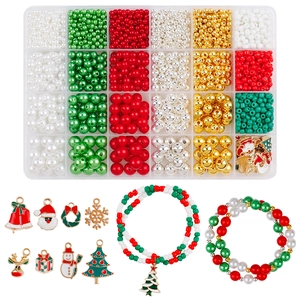 Detail of DIY Christmas jewelry making kit with 24 compartments of beads and alloy charms