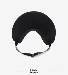 Internal detail of a black sun visor hat showing elastic band and interior lining