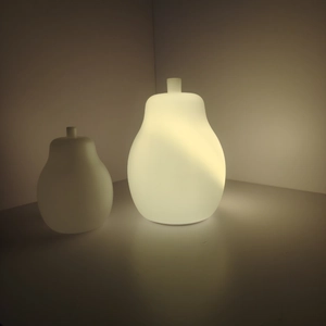 Pear-shaped warm night light in two sizes shown in on and off states for Christmas DIY decor