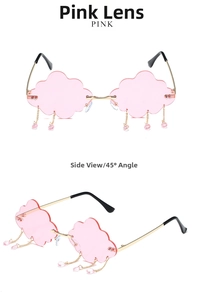 Lunettes de soleil sans monture en forme de nuage avec verres dégradés roses et breloques