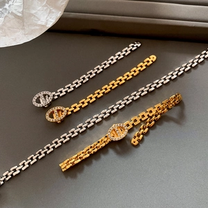 Luxurious gold and silver link bracelet with full zircon rhinestones in vintage style