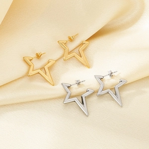 Dettaglio degli orecchini a forma di stella in oro e argento su tessuto di seta