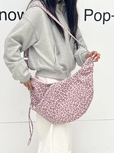 Chic purple leopard print crescent shoulder bag with adjustable wide strap for women