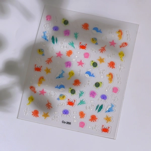 3D embossed ocean animal nail art stickers featuring crabs and sea turtles on white background