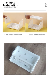 Detailed assembly steps and components for the white double-layer cat paw desktop organizer