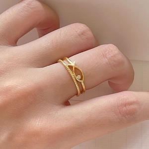 Minimalist 925 sterling silver gold-plated fish ring and twisted band stacking set