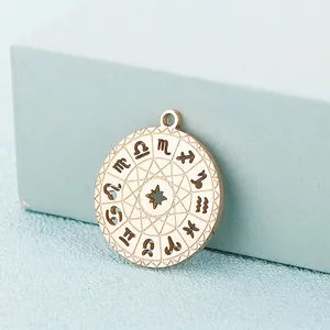 Golden hollow circular zodiac constellation pendant featuring a star symbol on a blue box