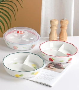 Ensemble de bols compartimentés en céramique avec motifs pêche et fraise pour micro-ondes