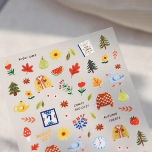 Autocollants d'art d'ongles avec motifs de pâtisserie d'automne et feuilles douces