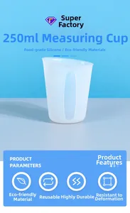 Close-up of 250ml food-grade silicone measuring cup with clear scale markings for DIY resin