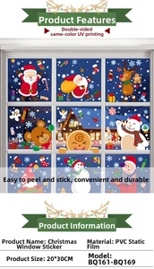 Detail of PVC static Christmas window stickers featuring Santa Claus and reindeer designs