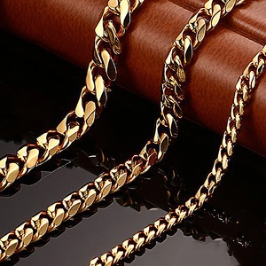 Golden stainless steel Cuban link chains for men in three different thickness sizes