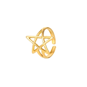 Golden minimalist open ring featuring hollow star design in polished stainless steel